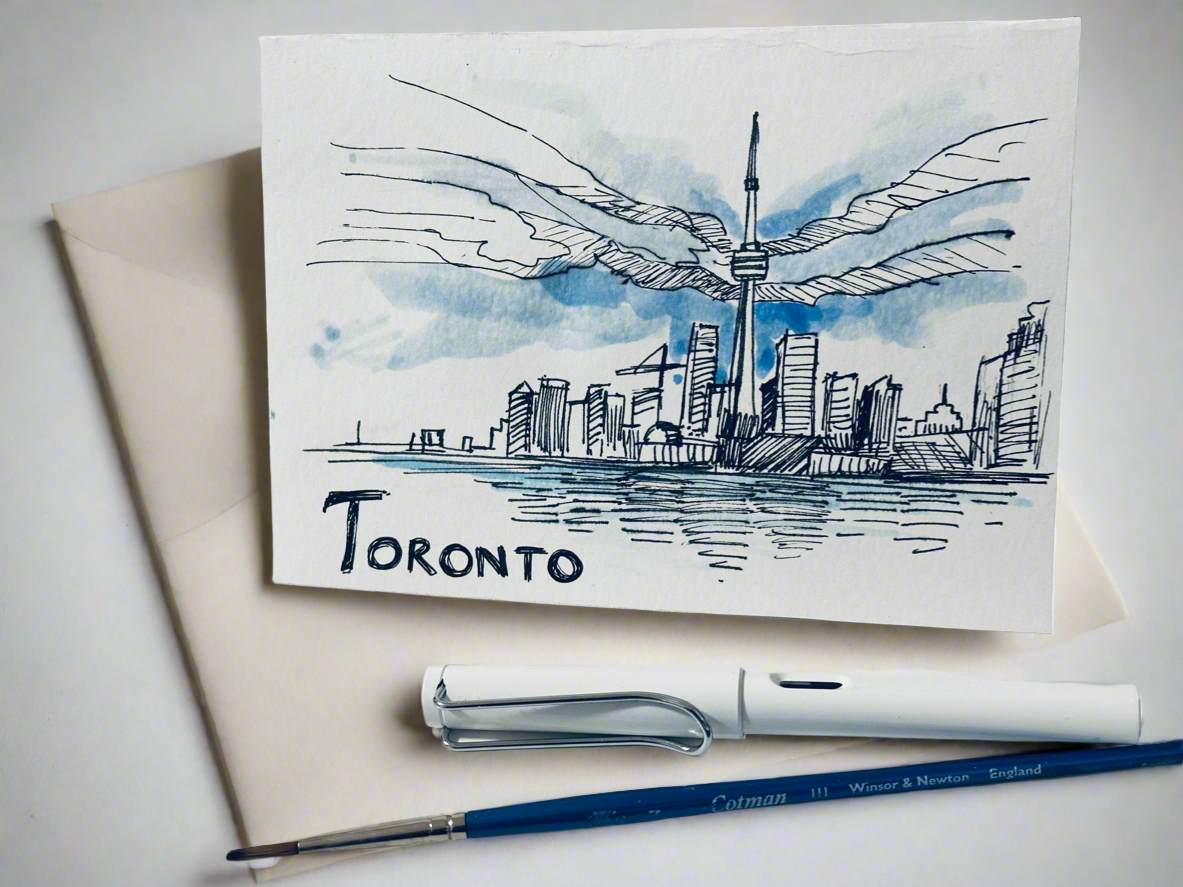 Toronto Skyline Postcard with blue colour